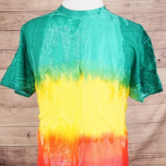 COLORTONE RASTA TIE DYE GREEN YELLOW RED BLANK T-SHIRT SIZE XL - Picture 1 of 5
